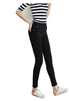 COVPAW Damen Jeggings Jeans Jeanshose Demin Leggings Skinny Stretch Hose Leggings Leggins Treggings Blau Schwarz 48 46 44 42 40 38 36 (Schwarz ohne Fleece, 46)