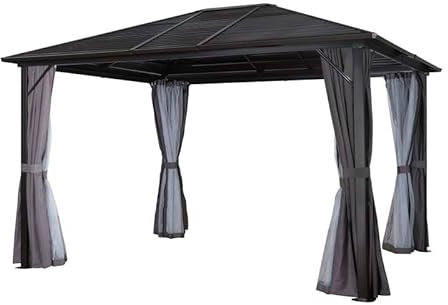 OUTFLEXX Hardtop Pavillon, braun, Aluminium, 300x365cm, inkl. Seitenteile und Insektennetz