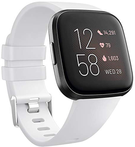 Wanme Compatible con Fitbit Versa 2 Correa Silicona suave Ajustable Deportivo Pulsera de Reemplazo Compatible para Fitbit Versa 2 SE Mujeres y Hombres Pequeño Grande (S, 05 Blanco)