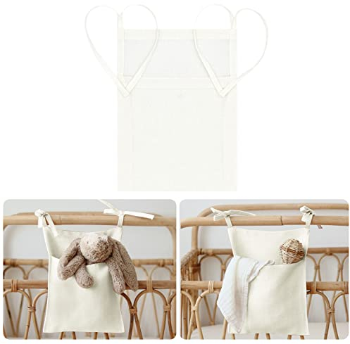 Kinderzimmer Hängender Bett Organizer Zum Aufhängen, Babybett Nachttisch Leinen Hängende Tasche Aufbewahrungstasche für Kinderbett Windeln Spielzeug Molar Sabberlätzchen Kleidung (weiß)