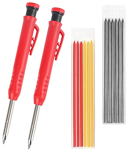 WANGCL Tischler-Bleistift-Set, Druckbleistift, Konstruktionsstifte, Markierungswerkzeug mit 2 Boxen Ersatzminen, perfekt für tiefe Lochmarkierung für Holzbearbeitung