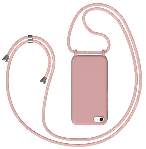 Coqinen Custodia con Collana per iPhone 8/7/iPhone SE 2020/2022, Cover Morbido TPU Silicone con Cordino, Antiurto AntiGraffio Tinta Unita Stylish Case Bumper con Laccio Tracolla, Rosa