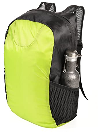 Troika Ruckzuck Faltbarer Rucksack aus Polyester in der Farbe Schwarz-Neon, RUC03/GY