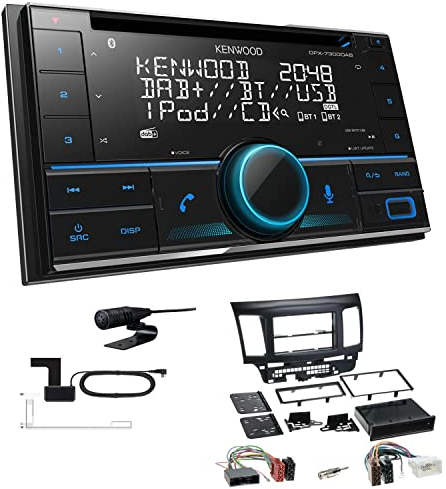 Kenwood DPX-7300DAB 2-DIN Autoradio mit Bluetooth Digitalradio DAB+ USB CD passend für Mitsubishi Lancer VIII und Sportsback ab 2007 schwarz mit OEM Radio