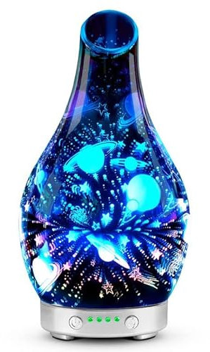 Bravich Desire Galaxy Aroma Glass Vase Humidifier- Quiet Water Diffuser For Home: Bedroom, Office, Living Room & More. With Multi-Colour Night Light & Timer. Add Essential Oil To Purify Air