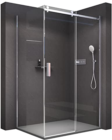 BERNSTEIN Duschkabine mit Schiebetür 100x90 cm Duschabtrennung NT806 FLEX 8mm ESG-Glas Klarglas Nano beschichtete Duschwand Echtglas-Dusche, Profilfarbe Chrom