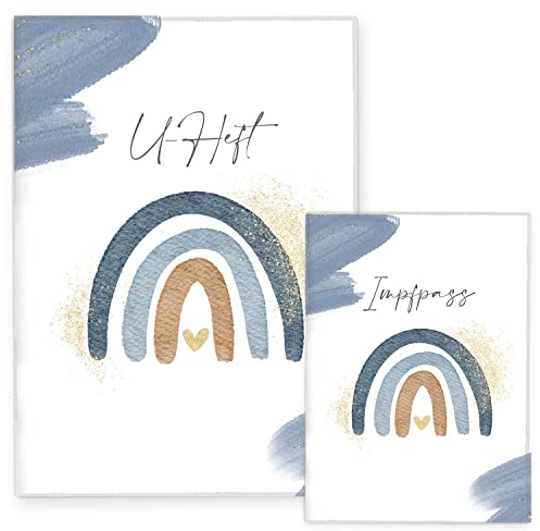 Cozy Racoon U-Heft- und Impfpasshülle | 3- teiliges Set | Hochwertige Hülle für Untersuchungsheft und Impfpass Deines Kindes | Wasserfarben Blau (ohne Personalisierung)