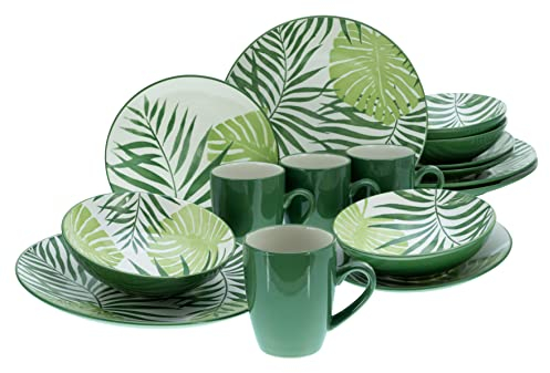 CreaTable, 25858, Serie TROPICANA, 16-teiliges Geschirrset, Kombiservice aus Steinzeug, spülmaschinen- und mikrowellengeeignet, Qualitätsproduktion
