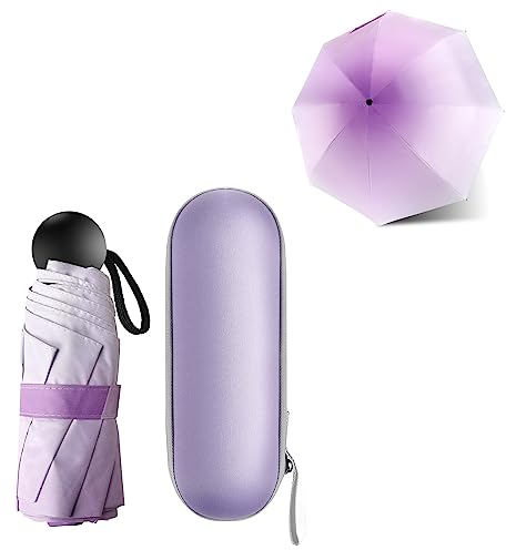 JIGUOOR Folding Travel Umbrella,Mini Small UV Compact Windproof Strong Portable Pocket Black Umbrella with Capsule Case for Men Women, Fast Dry