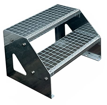 Premium Caillebotis Acier Escalier à Limon 2 Marches Autoportant Entièrement galvanisé - Dimensions (L x l x H) 44cm x 100cm x 38cm Résistant aux intempéries et protégé Contre la Corrosion
