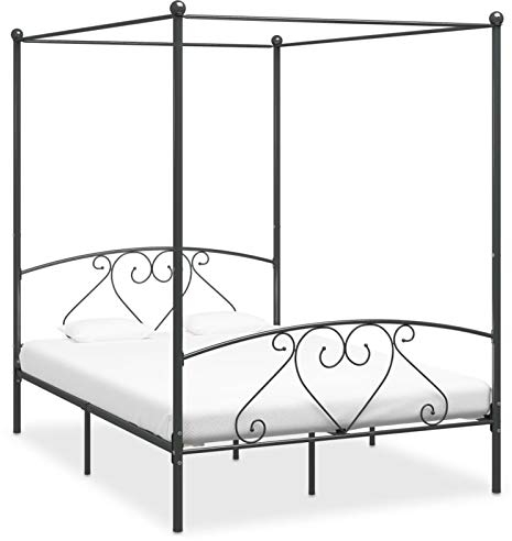 Camerina Himmelbett-Gestell Grau Metall 140 x 200 cm Himmelstange Klemmen Betthimmel Stange Himmelbett Gestell Moskitonetz Halterung Bett 284443