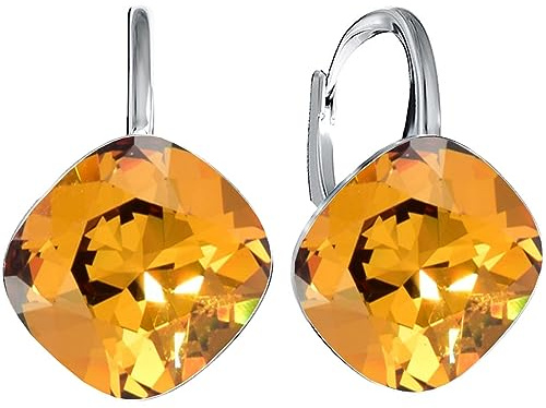 Rhombus Raute Damen Hängen Ohrringe Silber 925 mit Marken Kristalle Zirkonia - Schmuck Echt Silberne Hängende Ohrhanger für Frauen und Mädchen - Hängeohrringe Ideal Geschenk (Light amber)