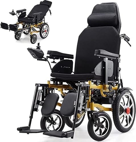 Elektrischer Rollstuhl mit Kopfstütze für Erwachsene, All Terrain Faltbarer motorisierter Rollstuhl mit breiterem Sitz, Bequem Kann Flach Power Wheel Stuhl Liegen