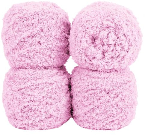 Uiopa Flauschige Wolle Garn Rosa, 400g(4 x 100g, 4 x 80m) Plüschwolle zum Stricken 3 Stränge Fransengarn, Handstrickgarn Weiche Häkelwolle zum Decken Schals Mützen DIY-Projekte