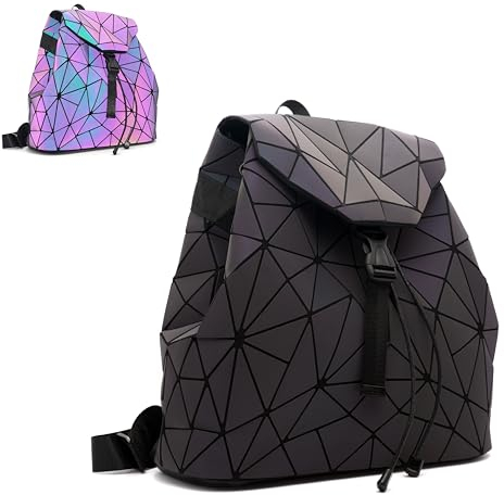 CAFINY Geometrische Rucksack Geometrischer Tasche Damen Geometrisches Muster Holografische Damentaschen Taschen Leuchtend Damenrucksack Retro Holografischer Daypack für Freizeit, College, Arbeit