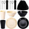 Kyraton 12-Piece Camping Cutlery Set, Reusable Lightweight Plastic Cups, Plates, Bowls and Stainless Steel Cutlery with Black Bag, Suitable for 2 Person Camping, Dishwasher Safe