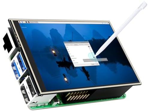 3.5 Zoll Touchscreen für Raspberry Pi 5, 480 x 320 Pixel 60 FPS Mini Monitor mit Stylus und Mini-Lüfter für Raspberry Pi 3/4/5