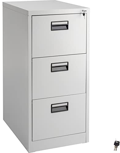 tectake® Aktenschrank mit 3 Schubladen und Hängeregistratur, abschließbar, Metallschrank mit 2 Schlüssel, Teleskopschienen, Mehrzweckschrank mit Vollauszug, Büroschrank für Hängemappen in DIN 4 - grau
