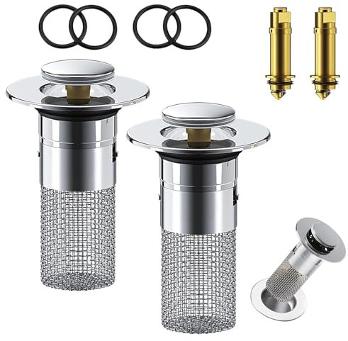 OWLMATE 2 Stücke Abflussstopfen Waschbecken, Abflusssieb Stöpsel Waschbecken Pop up Ablaufventil für 34-40mm Abfluss Ablauf füR Aufsatzwaschbecken