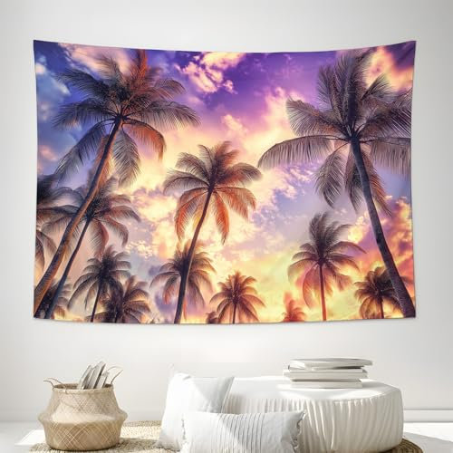 ALTCIRNMD Wandteppiche Wandbehang Tapisserie, Natürliche Landschaft Gobelin Wandbehang Palmen Rechteckig Art Decor Drucken Gewebe Für Wohnzimmer Schlafzimmer 60X40 Inch