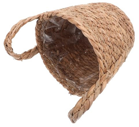 BEBEMOKO Panier à déchets rond en jonc de mer tissé pour articles divers, pot de fleurs en rotin pour décoration d'intérieur, pots de fleurs kaki, herbe de cattail