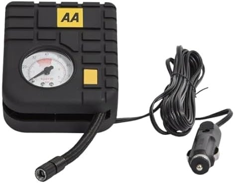 AA 12V Car Tyre Air Compressor Inflator with LED Light & Pressure Gauge, Fast Inflation, Cigarette Lighter Socket Powered