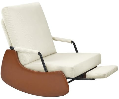 Hawthyhome Schaukelstuhl • Liegestuhl • Loungesessel•mit Fußstütze - 3 Positionen verstellbare Rückenlehne - Wohnzimmer/Veranda/Außen Schaukelstuhl Dekorativer Stuhl Beige