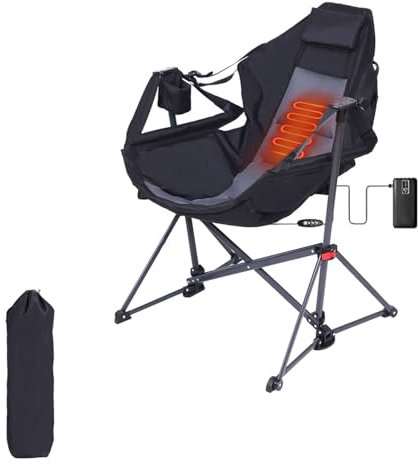 CDEN Heated Hammock Chair, Heated Camping Chair, Heated Swing Chair, Heavy Duty, with Stand, Cup Holder, Side Bag, Power Bank Included, for Patio, Camping, Backyard (1 Pack)