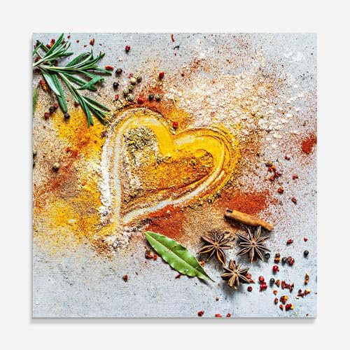 ARTHUB® Crédence de Cuisine en Verre 60x60 cm, Heart Spice Powders | Protection Contre Les éclaboussures, Revêtement Mural en Carreaux, Plaque en Verre, Verre trempé, Aliments, Épices