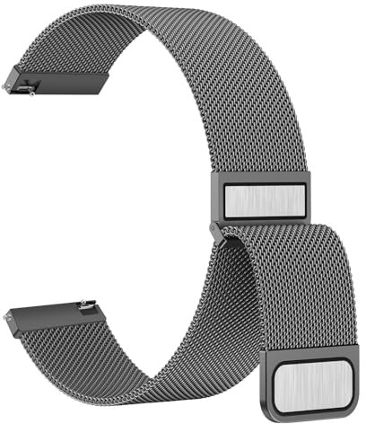 Amzpas Edelstahl Mesh Uhrenarmband 22mm 20mm Metall Ersatz Armband Magnetverschluss Smartwatch Schnellverschluss Watch Uhren Ersatzband für Damen Herren(22mm,Grau)