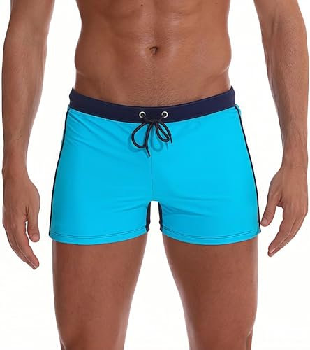 XDSP Badehose Herren Block Swim Shorts Badeshorts Training Swimwear Men Junge Kastenbadehose Männer Swimming Trunks Sport Training Verstellbarem Tunnelzug