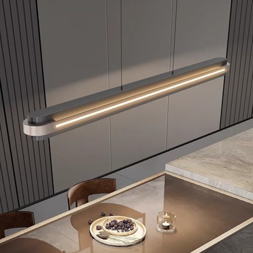 Dimmbare Moderne LED Pendelleuchte Esstisch 86W Hängeleuchte Mit Fernbedienung Hängelampe Linear Kücheninsel Leuchten Hängend 120Cm Höhenverstellbar Kronleuchter Esszimmer Büro Küche Schwarz (L120CM)