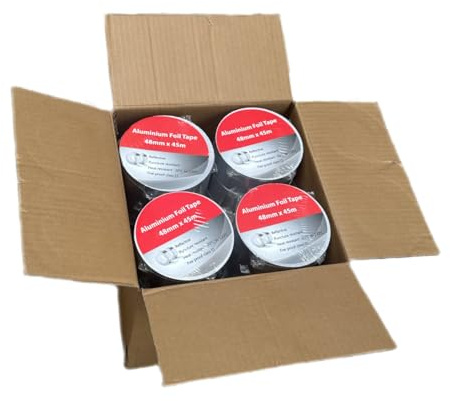 Aluminium Foil Tape (48mm x 45m) 24 BOX, Cold Weather Strong Adhesive, Heat Resistant -20°C to 120°C, Reflective, Puncture Resistant, Fire Proof Class 0 (24, 48mm/45m)