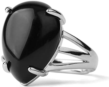 NTALJC Natürlicher schwarzer Obsidian Ring Kristall Wasser Drop Ring Verstellbarer Frauen offene Steinringe Reiki Gleichgewicht Knöchelfinger Ringe Ewigkeit Ring für Frauen Mädchen Männer