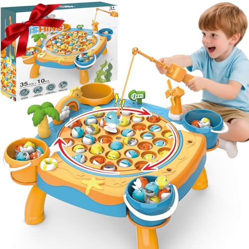 JONEG Magnetic Fishing Game Electric Fishing Toy for 3+ Year Old Kids | Gifts for 3 4 5 6 7 8 Year Old Toddlers Boys Girls Christmas Birthday Presents, Montessori Educational Fishing Learning Toys