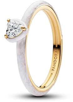 PANDORA Damenring Goldfarben Weißes Chakra-Herz 163088C01-60 Ringgröße 60/19,1