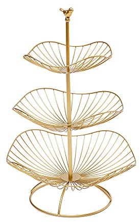 Bdneygtyr Obstetagere 3-stöckig Metall Gold, Obstkorb mit 3 Ebenen 47cm Höhe, Moderne Obstschale für Küche & Wohnzimmer, Etagere Obst zur Platzsparenden Aufbewahrung Von Früchten Und Gemüse