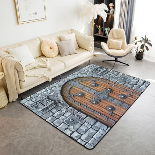Manfei Burgmauern Bereich Teppiche,Mittelalterliche Themen Rutschfester Teppich Ritter Wand Indoor Fußbodenmatte Home Schlafzimmer Dekor,150 x 200 cm