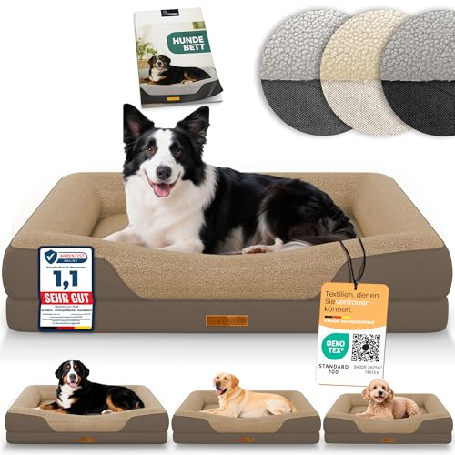 ELONEO orthopädisches Hundebett mittelgroße Hunde - 90x68x18cm, Hundekorb mit Memory Foam, Hundematte wasserdicht und waschbar, Hundekissen, Hundematratze mit weicher Polsterung, braun