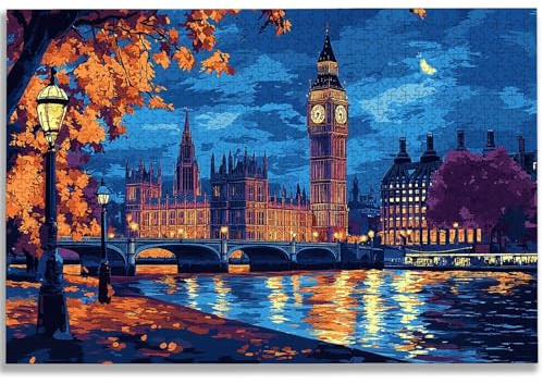 Puzzle 1500 Teile, London Puzzle 1500 Teile Erwachsene, Landschaft Holzpuzzle Erwachsene, EIN Herausforderndes Rätsel, Puzzlespiele für Die Ganze Familie, Holzpuzzle für Zimmer Deko, Geschenke, -3388