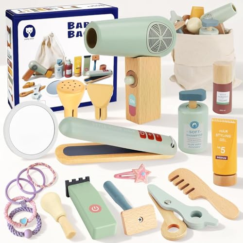 Kit de Coiffure pour Enfants,Jouets de Salon,Kit Coiffure Maquillage,Jouet avec Sèche-Cheveux,Lisseur,Miroir,Peigne et Ciseaux,Jeu de Rôle de Coiffures pour Enfants Garçons et Filles 3+ Ans