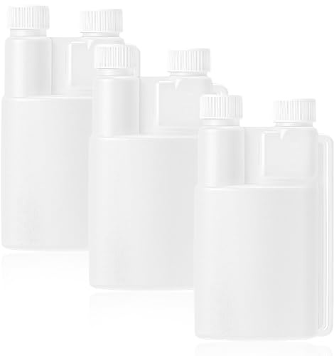 PYRUVAE 3 Pezzi flaconi dosatori a doppio collo in PEHD, 120 ml con camera dosatrice da 15 ml, misurino olio con imbuto in silicone, per scooter, moto