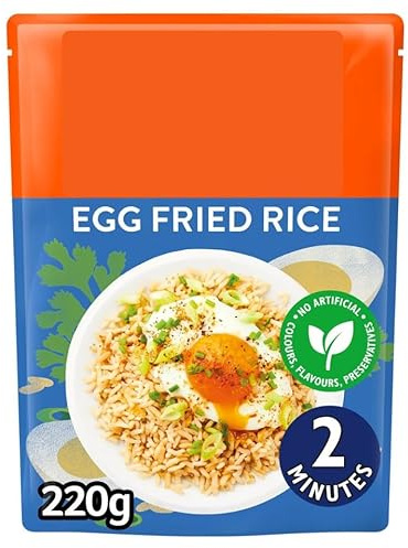 Egg Fried Microwave Rice, 220g, Two Servings, Ready to Heat, No Artificial Colours, Flavours or Preservatives, Suitable for Vegetarians