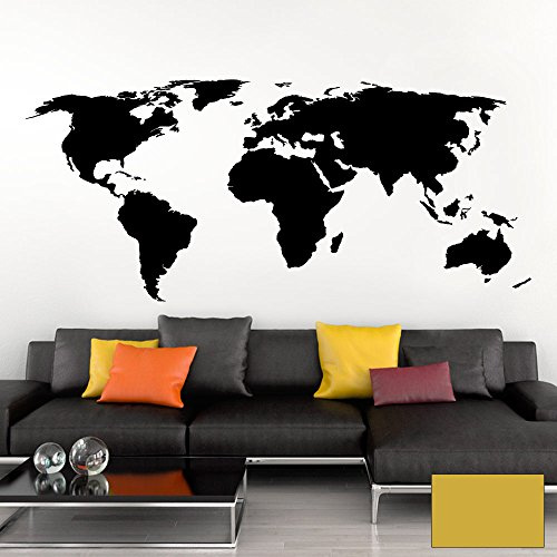 Grandora Wandtattoo Weltkarte Erde Globus Karte I Gold 200 x 87 cm I Welt Atlas Schlafzimmer Wohnzimmer Wandsticker Wandaufkleber W698