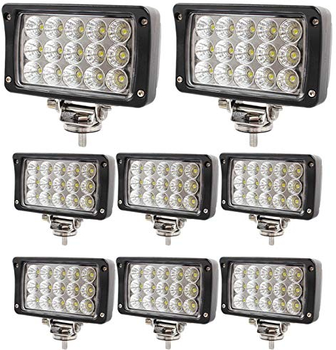 BRIGHTUM Lot de 8 projecteurs de travail LED 45 W Blanc 12 V 24 V Réflecteur Projecteur de travail SUV UTV ATV Lampe de travail tracteur pelleteuse camion voiture (8 pièces)