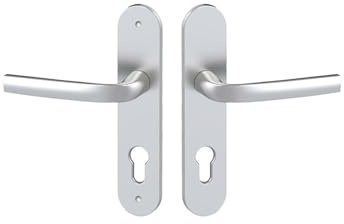 Vachette Poignée de Porte sur Petite Plaque Logio - Version Clé I - Entrée, Cave, Bureau et Garage - Entraxe 165 mm - Système de Pose Facile - Garantie 10 ans - Aluminium anodisé Argent