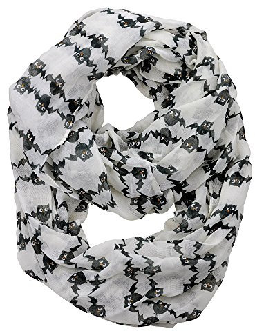 D&Y Loopschal, Halloween-Motiv, Eule Fledermäuse, Weiß