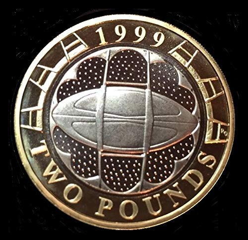 UK-Delightech 1999 Unblemished Brilliant Rugby World Cup £2 PROOF Coin - £2 Two Pound With Capsule Holder in a Pouch Wallet
