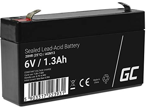 Green Cell® AGM 6V 1,3Ah Akku Vlies Batterie VRLA Blei Batterie Bleiakku Ersatzakku Akkubatterie Versorgungsbatterie Zyklenfest Wartungsfrei für Elektro Spielzeug Alarm Notstrom Kinderfahrzeuge