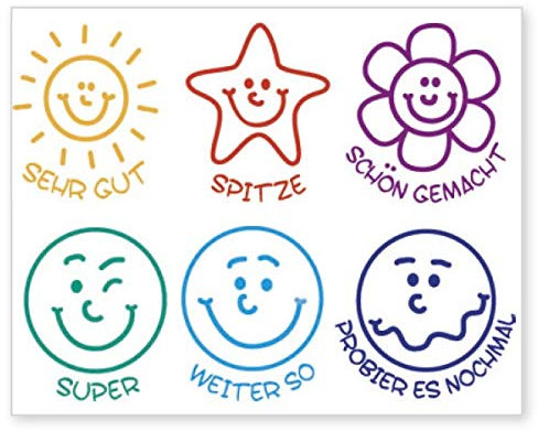 TimeTEX Set Holz Lehrer-Stempel 6-TLG. Lob, versch. Farben